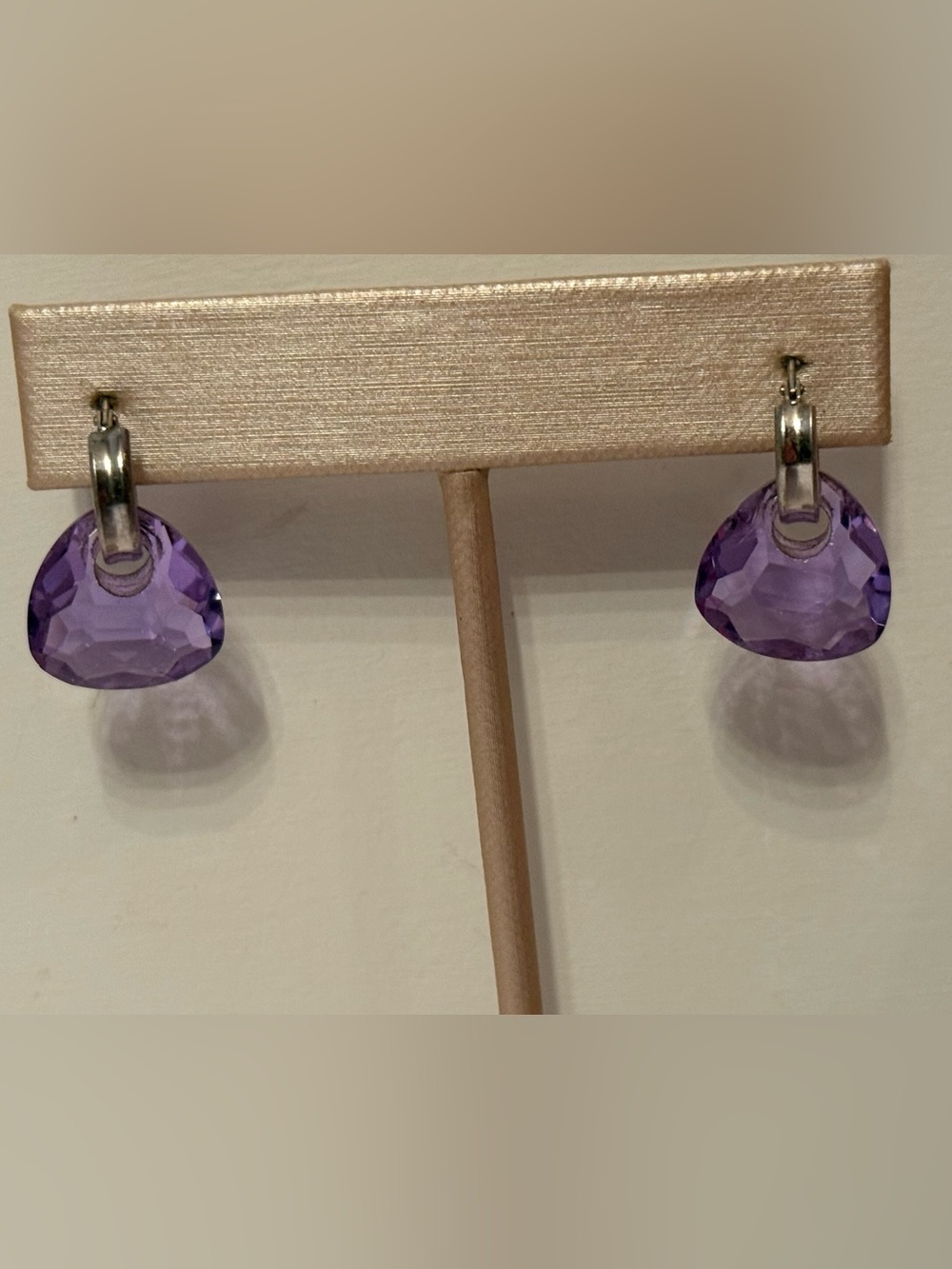 2 WAY EARRINGS STERLING SILVER 925 HOOPS REMOVABLE PURPLE CRYSTALS DROP